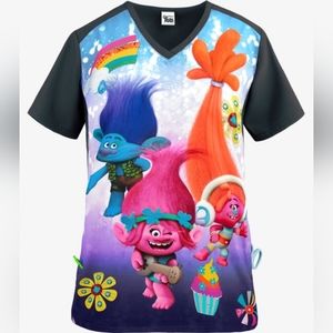 Cherokee Tooniforms Trolls Musical Genius Women's 1-Pocket V-Neck 